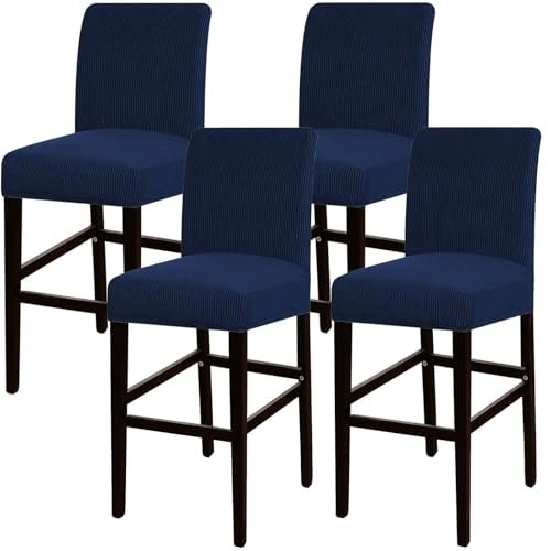 JSJHJZJ Barhocker-Bezüge, 4er-Set, Dehnbare, waschbare Barhocker-Sitzbezüge for Küche, Esszimmer, Café(Navy Blue) von JSJHJZJ