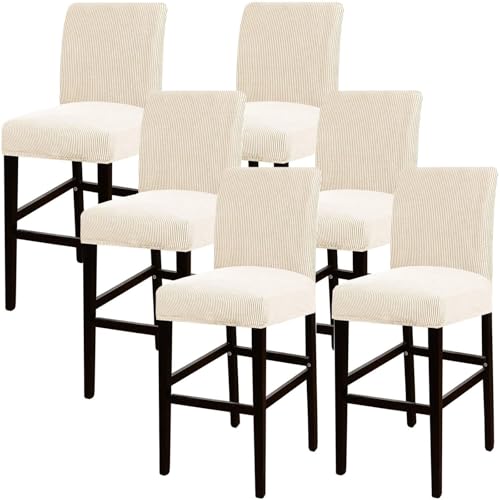 JSJHJZJ Barhocker-Bezüge, 6er-Set, Dehnbare, waschbare Barhocker-Sitzbezüge for Küche, Esszimmer, Café(Beige White) von JSJHJZJ