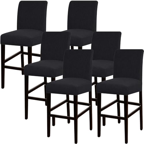 JSJHJZJ Barhocker-Bezüge, 6er-Set, Dehnbare, waschbare Barhocker-Sitzbezüge for Küche, Esszimmer, Café(Black) von JSJHJZJ
