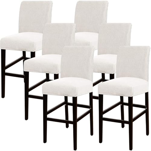 JSJHJZJ Barhocker-Bezüge, 6er-Set, Dehnbare, waschbare Barhocker-Sitzbezüge for Küche, Esszimmer, Café(Ivory White) von JSJHJZJ