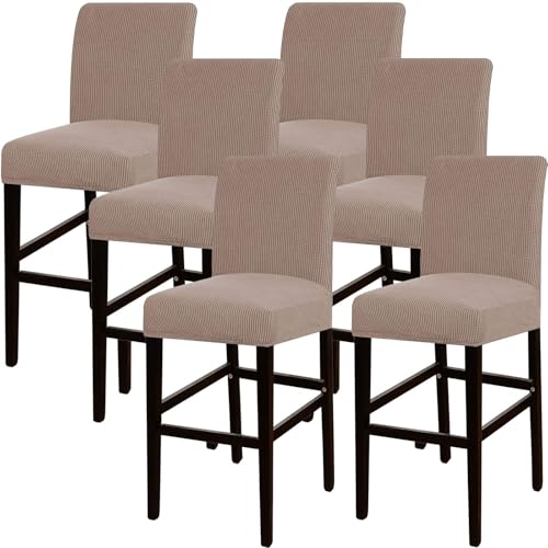 JSJHJZJ Barhocker-Bezüge, 6er-Set, Dehnbare, waschbare Barhocker-Sitzbezüge for Küche, Esszimmer, Café(Khaki) von JSJHJZJ