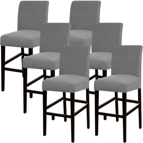 JSJHJZJ Barhocker-Bezüge, 6er-Set, Dehnbare, waschbare Barhocker-Sitzbezüge for Küche, Esszimmer, Café(Light Gray) von JSJHJZJ