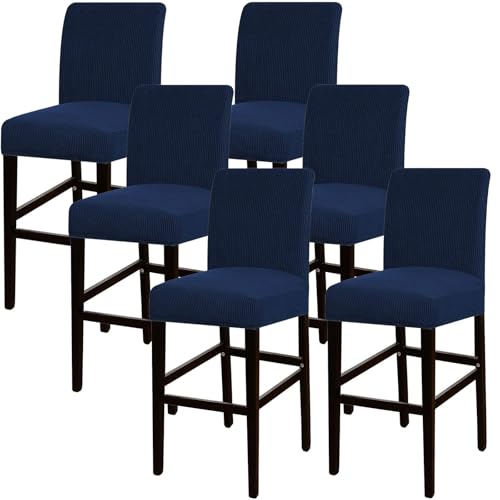 JSJHJZJ Barhocker-Bezüge, 6er-Set, Dehnbare, waschbare Barhocker-Sitzbezüge for Küche, Esszimmer, Café(Navy Blue) von JSJHJZJ