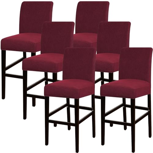 JSJHJZJ Barhocker-Bezüge, 6er-Set, Dehnbare, waschbare Barhocker-Sitzbezüge for Küche, Esszimmer, Café(Red) von JSJHJZJ
