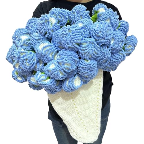 JSJHJZJ Crochet Flower Bouquet Blanket, Carnation Bouquet Blanket Finished Product, Soft and Lightweight Romantic Knitted Blanket for Mother's Day Birthday Home Decor(Blue) von JSJHJZJ