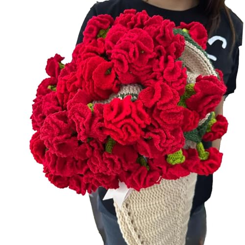 JSJHJZJ Crochet Flower Bouquet Blanket, Carnation Bouquet Blanket Finished Product, Soft and Lightweight Romantic Knitted Blanket for Mother's Day Birthday Home Decor(Red) von JSJHJZJ