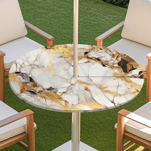 JSJHJZJ Runde Tischdecke for den Außenbereich, Tischdecke mit Loch for Regenschirm, Tischdecke mit elastischen Kanten mit Reißverschluss for Terrasse, Garten, Camping, Picknick(A,M) von JSJHJZJ