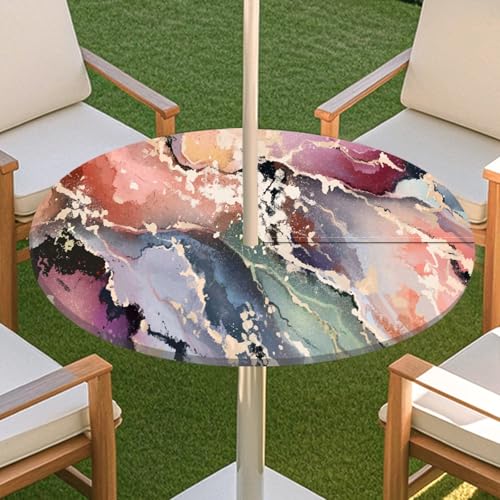 JSJHJZJ Runde Tischdecke for den Außenbereich, Tischdecke mit Loch for Regenschirm, wasserdichte Tischdecke for Strandterrasse, Gartenpicknick(E,M) von JSJHJZJ