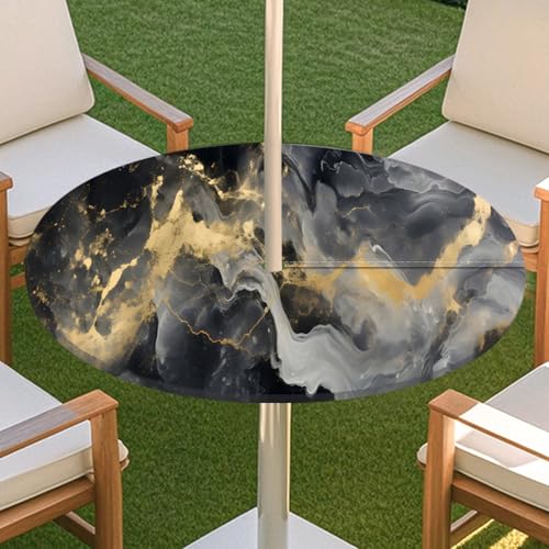 JSJHJZJ Runde Tischdecke for den Außenbereich, Tischdecke mit Reißverschluss, wasserdichte Tischdecke mit Regenschirmlöchern for Terrassengarten, Camping und Picknick(F,M) von JSJHJZJ