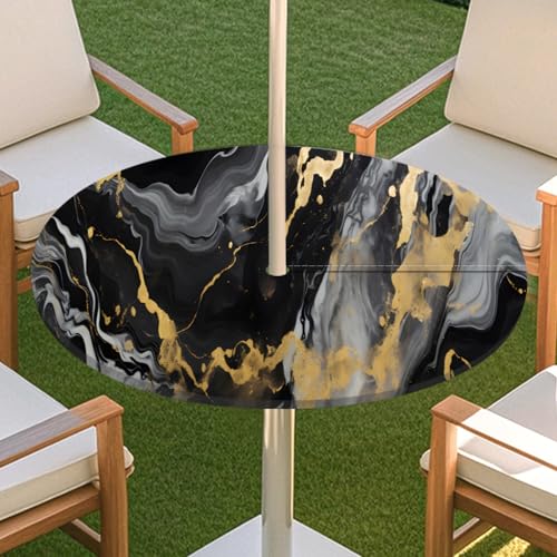 JSJHJZJ Runde Tischdecke for den Außenbereich, Tischdecke mit Reißverschluss, wasserdichte Tischdecke mit Regenschirmlöchern for Terrassengarten, Camping und Picknick(H,S) von JSJHJZJ