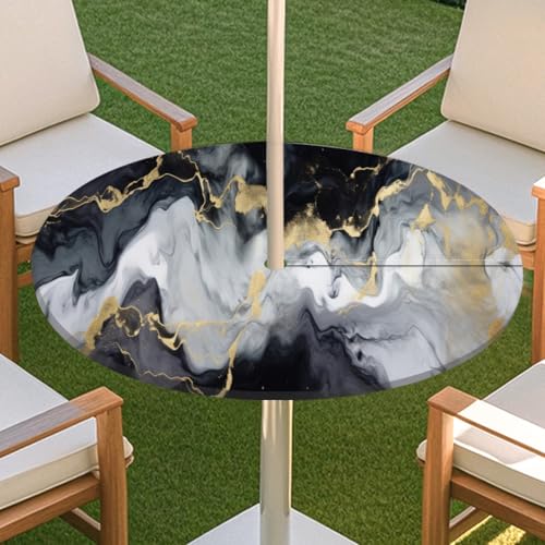 JSJHJZJ Runde Tischdecke for den Außenbereich, Tischdecke mit Reißverschluss, wasserdichte Tischdecke mit Regenschirmlöchern for Terrassengarten, Camping und Picknick(I,M) von JSJHJZJ