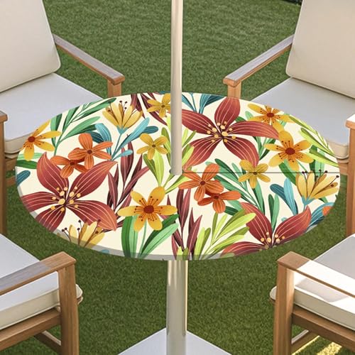 JSJHJZJ Runde Tischdecke for den Außenbereich, Tischdecke mit grünen Pflanzen und Reißverschluss, wasserdichte Schirmtischdecke for Strandterrasse, Gartenpicknick(F,M) von JSJHJZJ