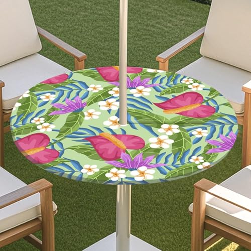 JSJHJZJ Runde Tischdecke for den Außenbereich, Tischdecke mit grünen Pflanzen und Reißverschluss, wasserdichte Tischdecke mit Regenschirmlöchern for Terrassengarten, Camping und Picknick(B,M) von JSJHJZJ