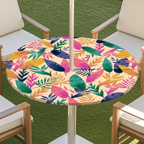JSJHJZJ Runde Tischdecke for den Außenbereich, Tischdecke mit grünen Pflanzen und Reißverschluss, wasserdichte Tischdecke mit Regenschirmlöchern for Terrassengarten, Camping und Picknick(C,M) von JSJHJZJ