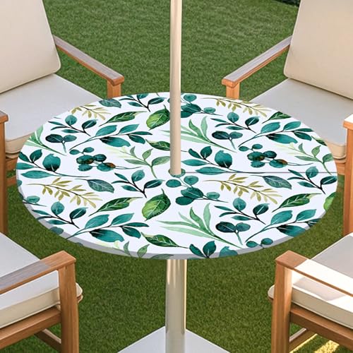 JSJHJZJ Runde Tischdecke for den Außenbereich, Tischdecke mit grünen Pflanzen und Reißverschluss, wasserdichte Tischdecke mit Regenschirmlöchern for Terrassengarten, Camping und Picknick(E,L) von JSJHJZJ