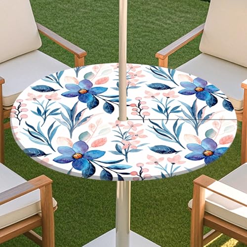 JSJHJZJ Runde Tischdecke for den Außenbereich, Tischdecke mit grünen Pflanzen und Reißverschluss, wasserdichte Tischdecke mit Regenschirmlöchern for Terrassengarten, Camping und Picknick(F,L) von JSJHJZJ