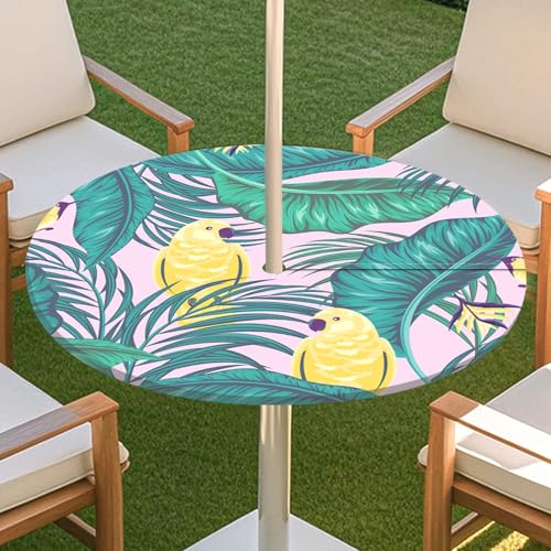 JSJHJZJ Runde Tischdecke for den Außenbereich, Tischdecke mit grünen Pflanzen und Reißverschluss, wasserdichte Tischdecke mit Regenschirmlöchern for Terrassengarten, Camping und Picknick(J,M) von JSJHJZJ