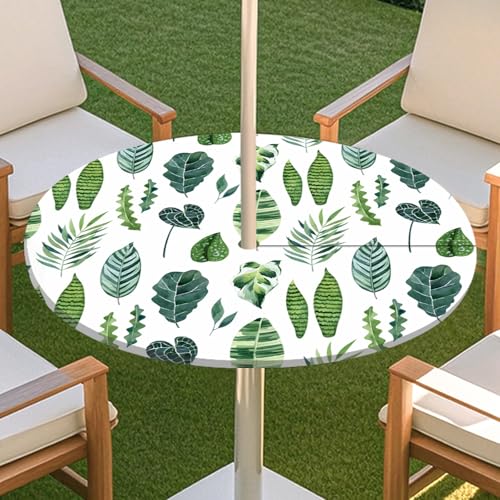 JSJHJZJ Runde Tischdecke for den Außenbereich, grüne Pflanzentischdecke mit Schirmloch, Tischdecke mit elastischen Kanten mit Reißverschluss for Terrasse, Garten, Camping, Picknick(B,S) von JSJHJZJ