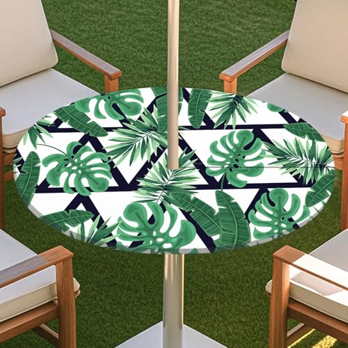 JSJHJZJ Runde Tischdecke for den Außenbereich, grüne Pflanzentischdecke mit Schirmloch, Tischdecke mit elastischen Kanten mit Reißverschluss for Terrasse, Garten, Camping, Picknick(G,S) von JSJHJZJ