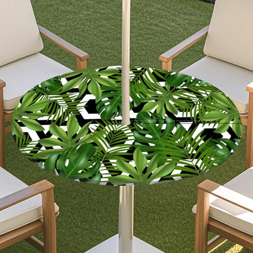 JSJHJZJ Runde Tischdecke for den Außenbereich, grüne Pflanzentischdecke mit Schirmloch, Tischdecke mit elastischen Kanten mit Reißverschluss for Terrasse, Garten, Camping, Picknick(H,S) von JSJHJZJ