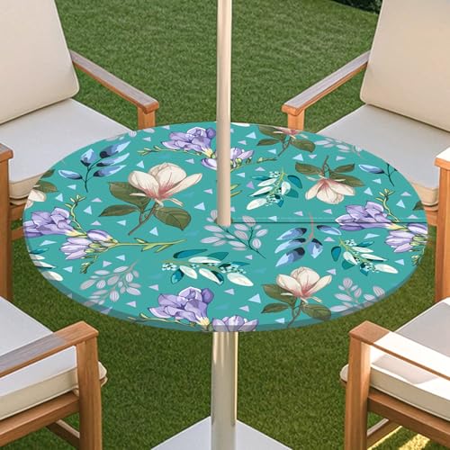 JSJHJZJ Runde Tischdecke for den Außenbereich, grüne Pflanzentischdecke mit Schirmloch, Tischdecke mit elastischen Kanten mit Reißverschluss for Terrasse, Garten, Camping, Picknick(J,S) von JSJHJZJ