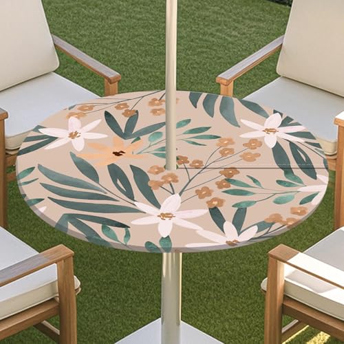 JSJHJZJ Runde Tischdecke for den Außenbereich, grüne Pflanzentischdecke mit Schirmloch, wasserdichte Tischdecke for Strandterrasse, Gartenpicknick(B,S) von JSJHJZJ
