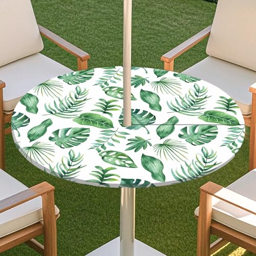 JSJHJZJ Runde Tischdecke for den Außenbereich, grüne Pflanzentischdecke mit Schirmloch, wasserdichte Tischdecke for Strandterrasse, Gartenpicknick(C,S) von JSJHJZJ