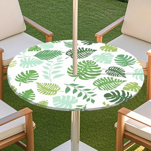 JSJHJZJ Runde Tischdecke for den Außenbereich, grüne Pflanzentischdecke mit Schirmloch, wasserdichte Tischdecke for Strandterrasse, Gartenpicknick(E,L) von JSJHJZJ