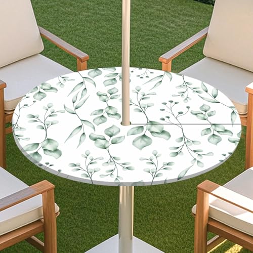 JSJHJZJ Runde Tischdecke for den Außenbereich, grüne Pflanzentischdecke mit Schirmloch, wasserdichte Tischdecke for Strandterrasse, Gartenpicknick(F,S) von JSJHJZJ
