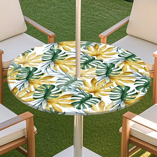 JSJHJZJ Runde Tischdecke for den Außenbereich, grüne Pflanzentischdecke mit Schirmloch, wasserdichte Tischdecke for Strandterrasse, Gartenpicknick(G,S) von JSJHJZJ