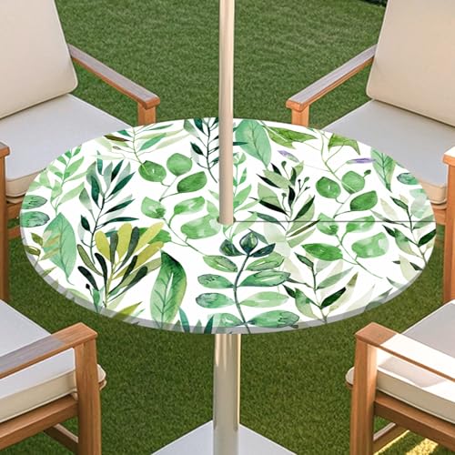 JSJHJZJ Runde Tischdecke for den Außenbereich, grüne Pflanzentischdecke mit Schirmloch, wasserdichte Tischdecke for Strandterrasse, Gartenpicknick(K,M) von JSJHJZJ