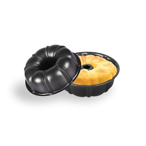 JSJMOFA 2 Stück Gugelhupfform, Antihaft-Kuchenformen aus Karbonstahl, Gugelhupf Backform, Kugelhupf Backform 24cm, Kuchenform für Kuchen Brot (Schwarz) von JSJMOFA