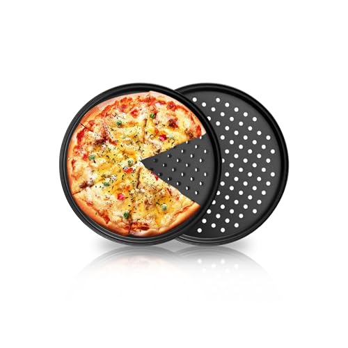 JSJMOFA Pizzablech 2er Set, Pizzablech Rund 30cm, Pizza Backblech Gelocht Antihaft, Rund Pizzaform Pizza Backblech zum Backen im Ofen, Carbonstahl JSJMOFA Pizzablech 2er Set, Pizzablech Rund 30cm, Pizza Backblech Gelocht Antihaft, Rund Pizzaform Pizza Backblech zum Backen im Ofen, Carbonstahl von JSJMOFA