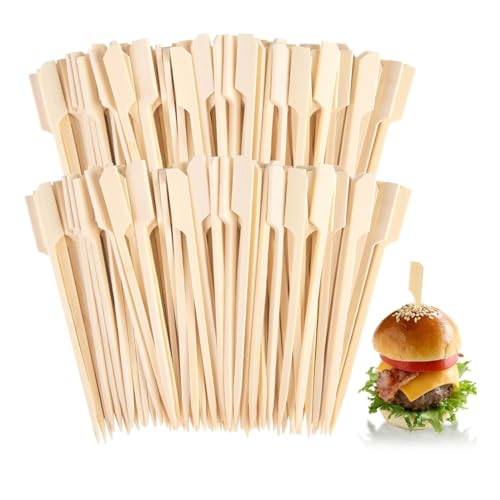 JSKWIKE 100 Pcs Bambus Spieße 12cm Fingerfood Grillspieße BBQ Bambus Grillspieße Bambusspieße Fingerfood Spieße Fingerfood Spiesse Bambusstab für Grillen Cocktails Buffets Obst Hamburger von JSKWIKE