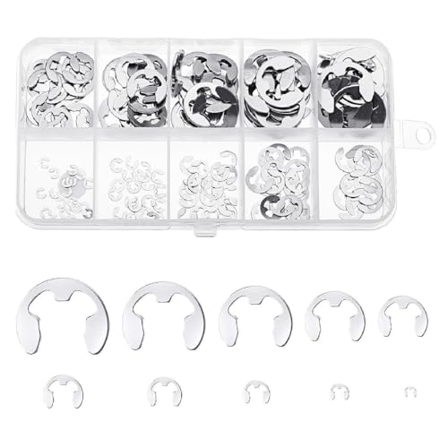 JSKWIKE 200 Pcs E Clip Sicherungsring E Clip Sprengring Intern Sicherungsring Edelstahl E-Clips Sicherungsringe 10 Größe Interner Externer Druckknopf mit Aufbewahrungsbox für Wellenbefestigungsteile von JSKWIKE