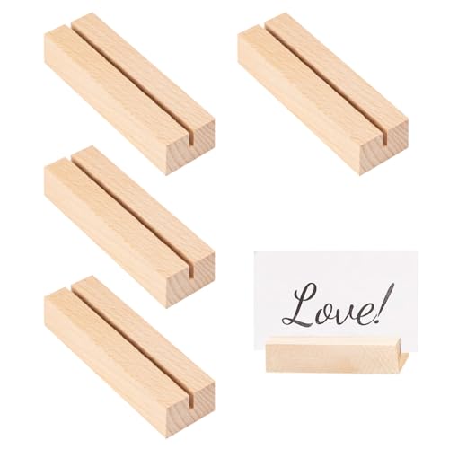 JSKWIKE 4 Pcs Kartenhalter Holz Tischkartenhalter mit Doppelseitigen Klebstoff Kartenständer Postkartenhalter Fotohalter für Hochzeiten Restaurants Bankette und Partys Menükartenhalter von JSKWIKE