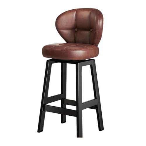 JSLJDM Barhocker 2er Set, aus PU-Leder,360°Drehstuhl Küchenstuhl mit Rückenlehne und Fußstütze,Modernen Küchenhocker Modern für Küche, Tresen, Bar, Esszimmer Brown 65CM (1 Set) von JSLJDM