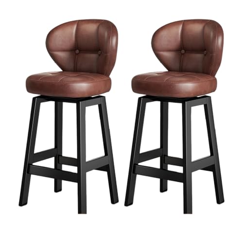 JSLJDM Barhocker 2er Set, aus PU-Leder,360°Drehstuhl Küchenstuhl mit Rückenlehne und Fußstütze,Modernen Küchenhocker Modern für Küche, Tresen, Bar, Esszimmer Brown 75CM (2 Sets) von JSLJDM