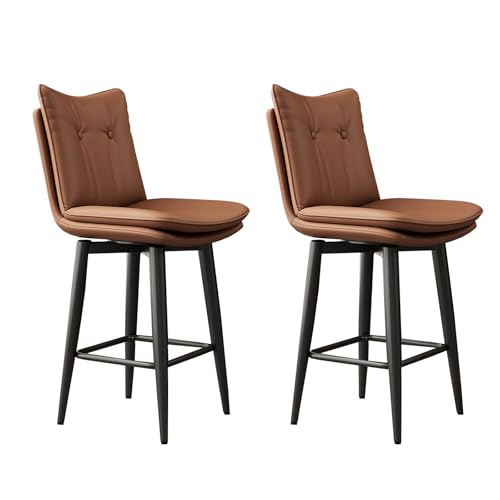 JSLJDM Barhocker 2er Set, aus PU-Leder,360°Drehstuhl Küchenstuhl mit Rückenlehne und Fußstütze,Modernen Küchenhocker Modern für Küche, Tresen, Bar, Esszimmer Brown 75cm (2 Sets) von JSLJDM