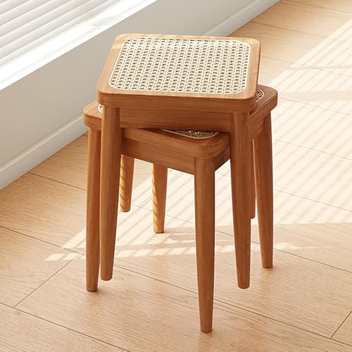 JSLJDM Massivholz Rattanhocker, Esstühle Hocker 2, Dressinghocker, Quadrathocker, stapelbare einfache Hocker, Keine Versammlung erforderlich, Restaurant Standby -Esshocker Cherry 2 von JSLJDM