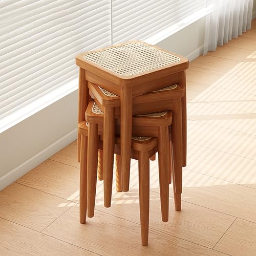 JSLJDM Massivholz Rattanhocker, Esstühle Hocker 2, Dressinghocker, Quadrathocker, stapelbare einfache Hocker, Keine Versammlung erforderlich, Restaurant Standby -Esshocker Cherry 4 von JSLJDM
