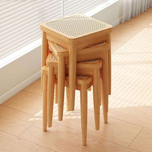 JSLJDM Massivholz Rattanhocker, Esstühle Hocker 2, Dressinghocker, Quadrathocker, stapelbare einfache Hocker, Keine Versammlung erforderlich, Restaurant Standby -Esshocker Wood Color 4 von JSLJDM