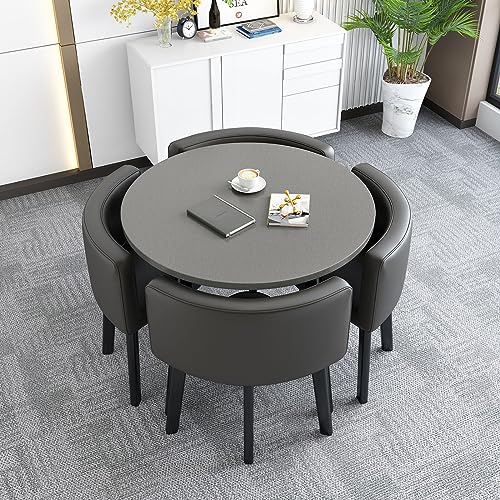 JSLJDM Rundes Esszimmertisch-Set für 4 Personen, Küchentisch und Stühle für 4 Personen,Konferenztisch, Besprechungstisch, Tische und Stühle for den Empfang for Esszimmer(Color:Schwarz) 80 * 75CM B von JSLJDM