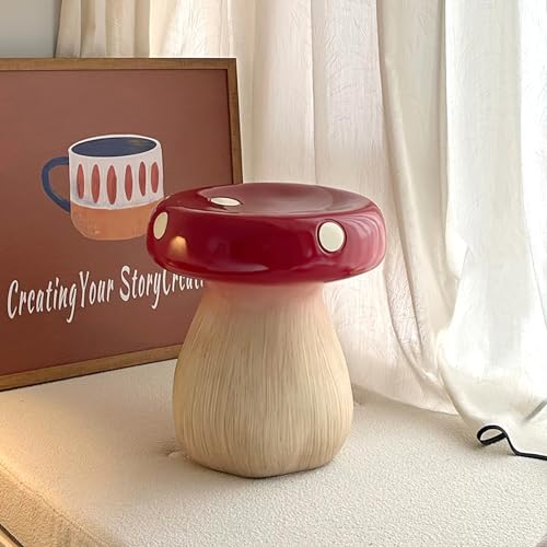 JSLJDM Süßer Pilzhocker,Kinderhocker für Junge Mädchen,Kinderzimmer Deko Sit,Harzfaserbasis,Geschenke für Kinder,Geeignet für Schlafzimmer, Wohnzimmer, Spielzimmer Red 13.8"x12.6"x9.8"/35x32x25cm von JSLJDM