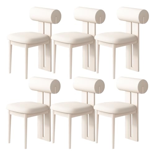 Einzigartiges Esszimmerstuhl-Set aus Holz, Set mit 2/4/6 modernen gepolsterten Esszimmerstühlen, stabiler Holzrahmen und runde Rückenlehne, geeignet for Esszimmer, Arbeitszimmer, Wohnzimmer(White,6) von JSLJJBD