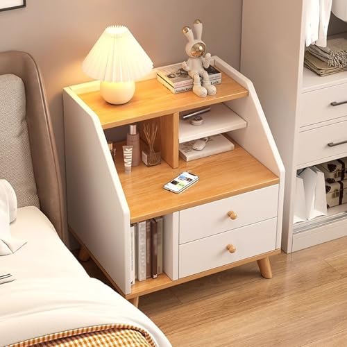 JSLJJBD Moderner Nachttisch for Schlafzimmer mit 2 Schubladen, offenen Ablagefächern und hohen Beinen. Geeignet for Schlafzimmer, Wohnzimmer und Arbeitszimmer(White) von JSLJJBD