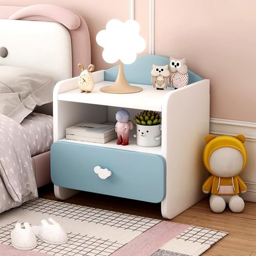 JSLJJBD Nachttisch mit Schubladen, süßer Nachttisch, erhöhtes Gehäuse, Einzel-/Doppelschubladen, geeignet for Schlafzimmer, Wohnzimmer, Schlafsaal, Gästezimmer(Blue,Single Draw) von JSLJJBD