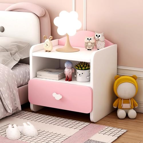 JSLJJBD Nachttisch mit Schubladen, süßer Nachttisch, erhöhtes Gehäuse, Einzel-/Doppelschubladen, geeignet for Schlafzimmer, Wohnzimmer, Schlafsaal, Gästezimmer(Pink,Single Draw) von JSLJJBD