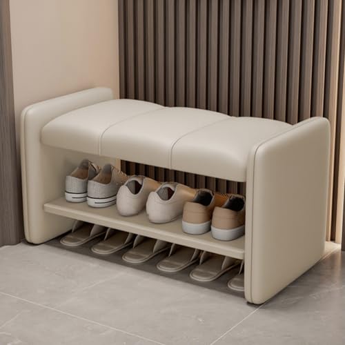 JSLJJBD Schuhbank mit 2 Ebenen, Schuhbänke, Schuhregalbank for den Eingangsbereich mit weichem Lederkissen for den Eingangsbereich, Wohnzimmer, Schlafzimmer, Flur(Beige,100cm) von JSLJJBD