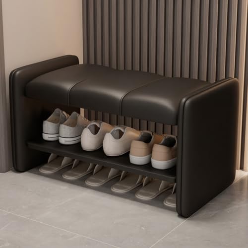 JSLJJBD Schuhbank mit 2 Ebenen, Schuhbänke, Schuhregalbank for den Eingangsbereich mit weichem Lederkissen for den Eingangsbereich, Wohnzimmer, Schlafzimmer, Flur(Black,60cm) von JSLJJBD